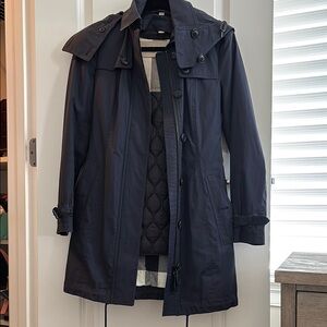 Burberry Brit Navy Blue Trench Coat with Quilted Lining